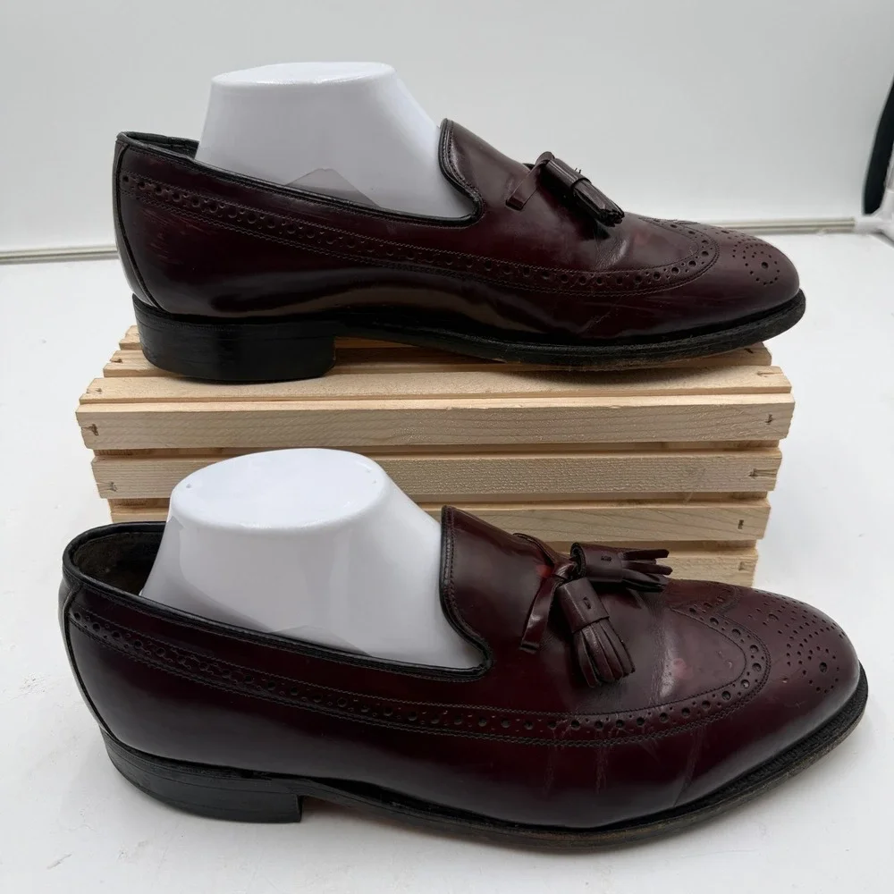 Johnston & Murphy Loafers Aristocraft Wingtip Tassel Burgundy Leather Mens 9.5 C